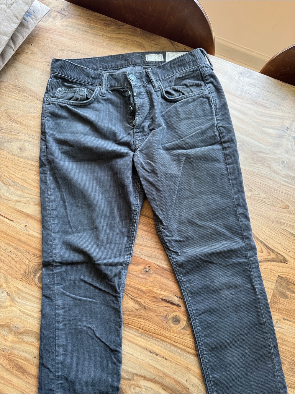 AllSaints Men's Corduroy Pants in Charcoal Gray